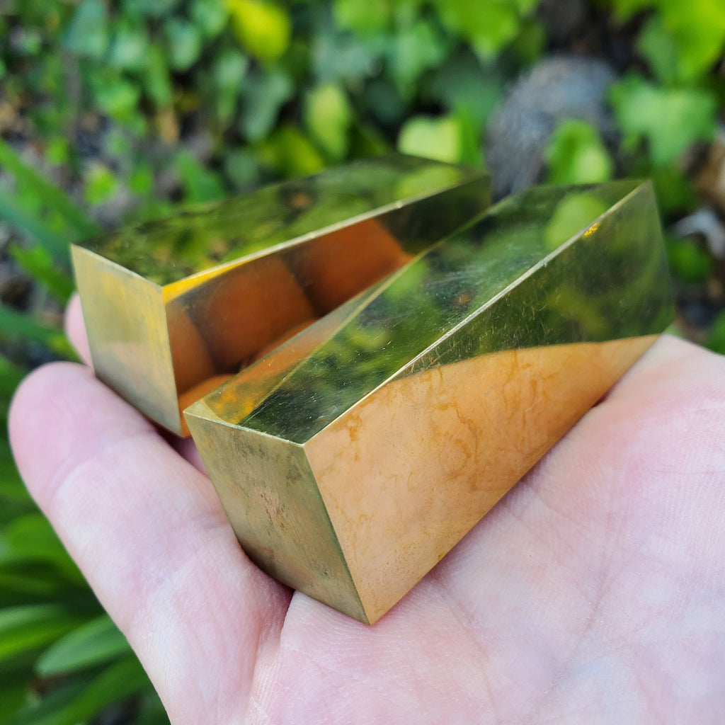 Golden Brass Bar (made of Copper & Zinc) - Purify, Blocks Negativity, Wealth, Emotional Healing - Heavy Gold Bar Gemstone 2.40" by 0.80"