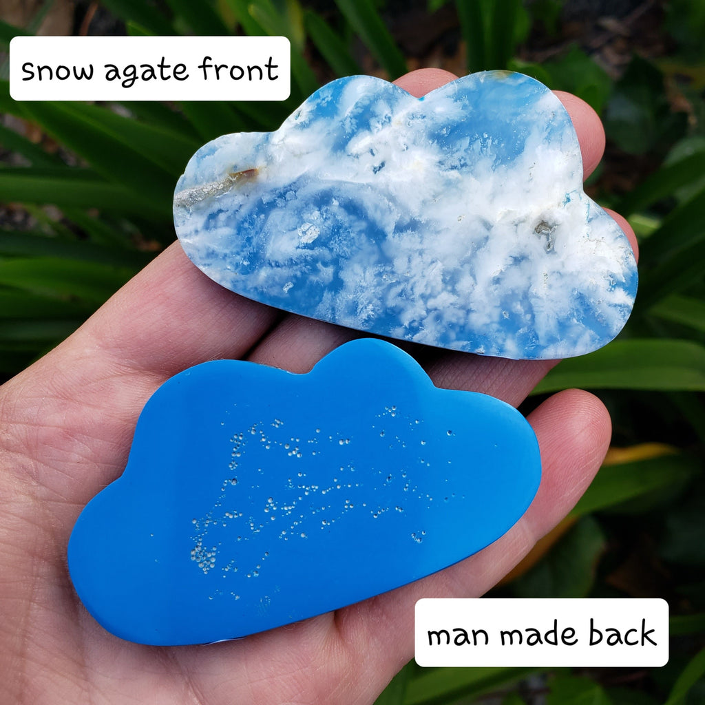 Snow Agate Cloud Doublet (man made back) - Balances Females Ying Yang Energy - 2.85" to 3.15" White Plume Agate Cloud Healing Gemstone
