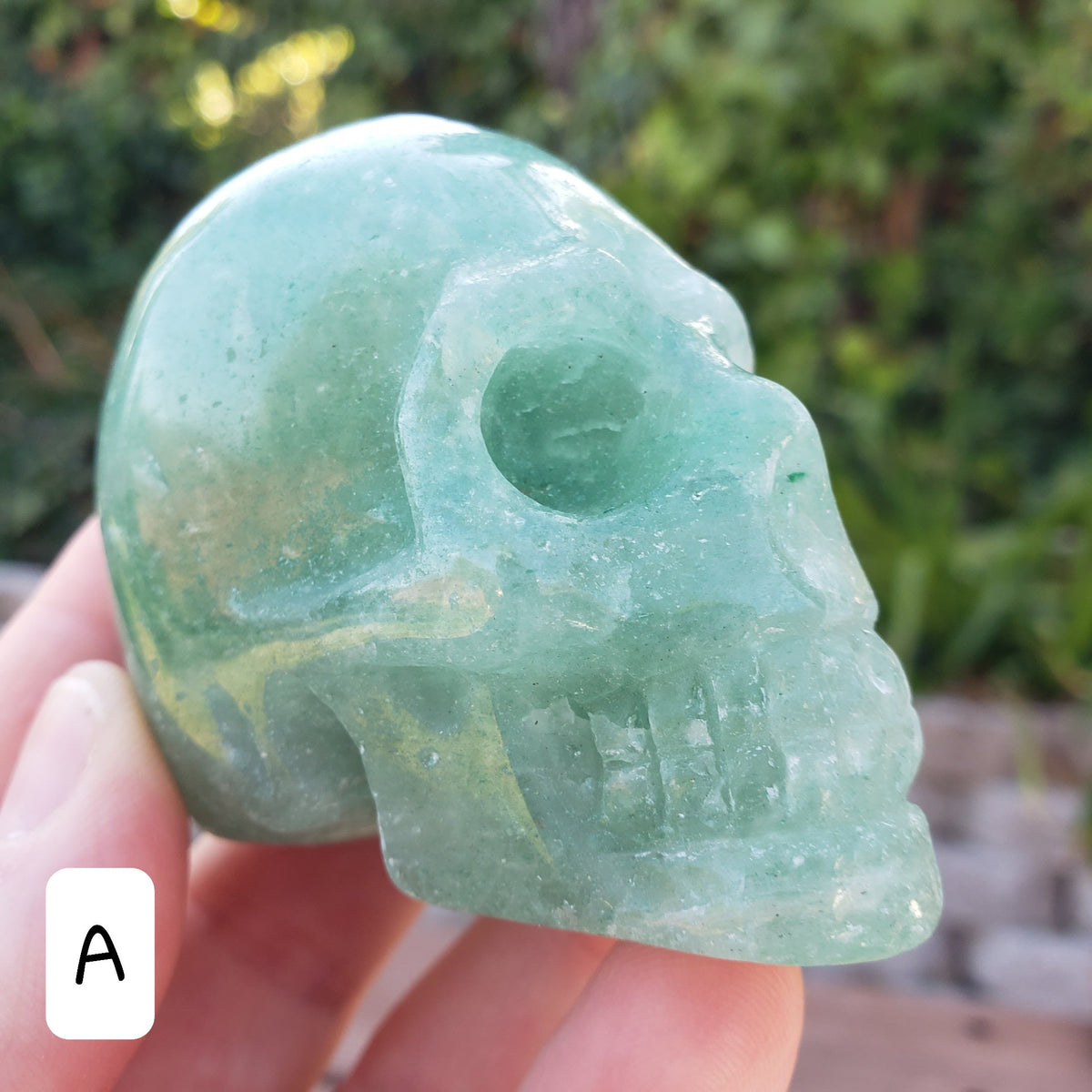 Green Aventurine Skull - Manifestation, Prosperity, Wealth - Green Strawberry Quartz Crystal Skull Healing Gemstones