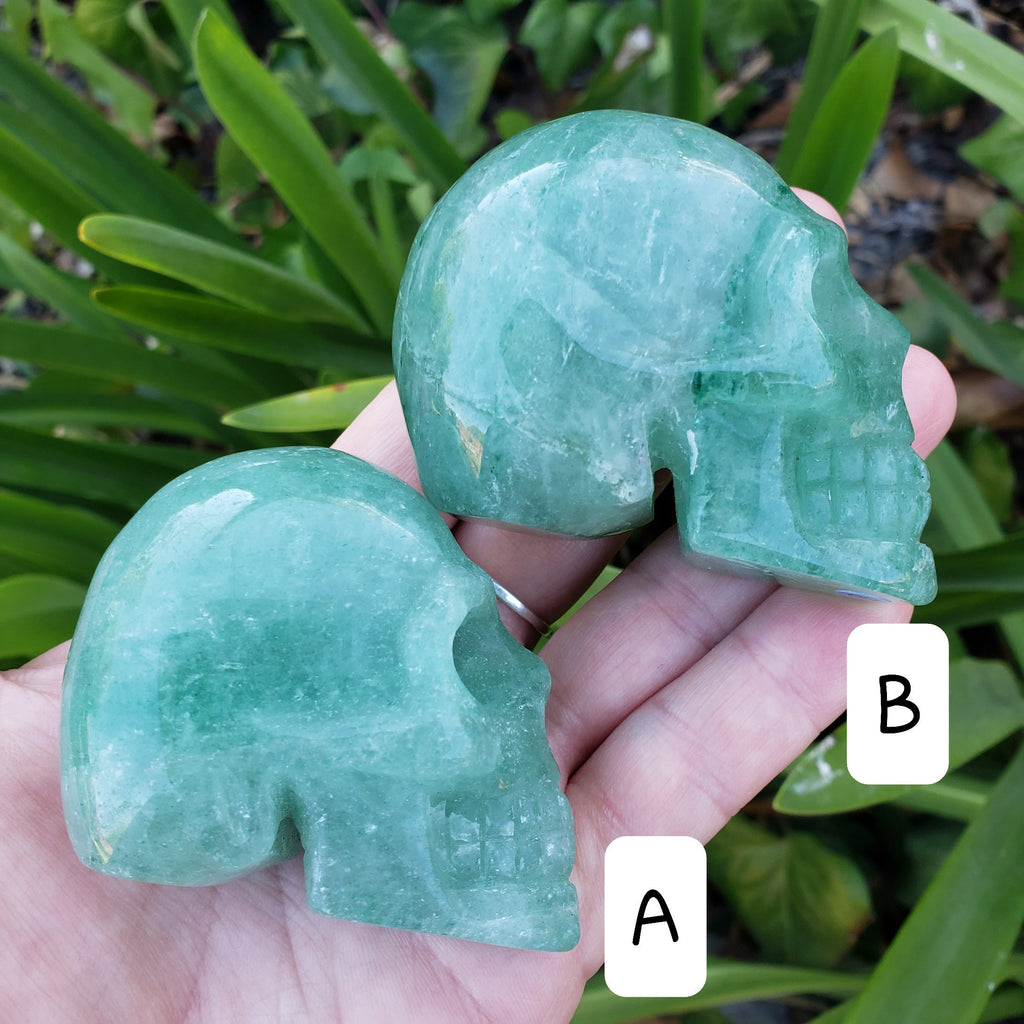 Green Aventurine Skull - Manifestation, Prosperity, Wealth - Green Strawberry Quartz Crystal Skull Healing Gemstones