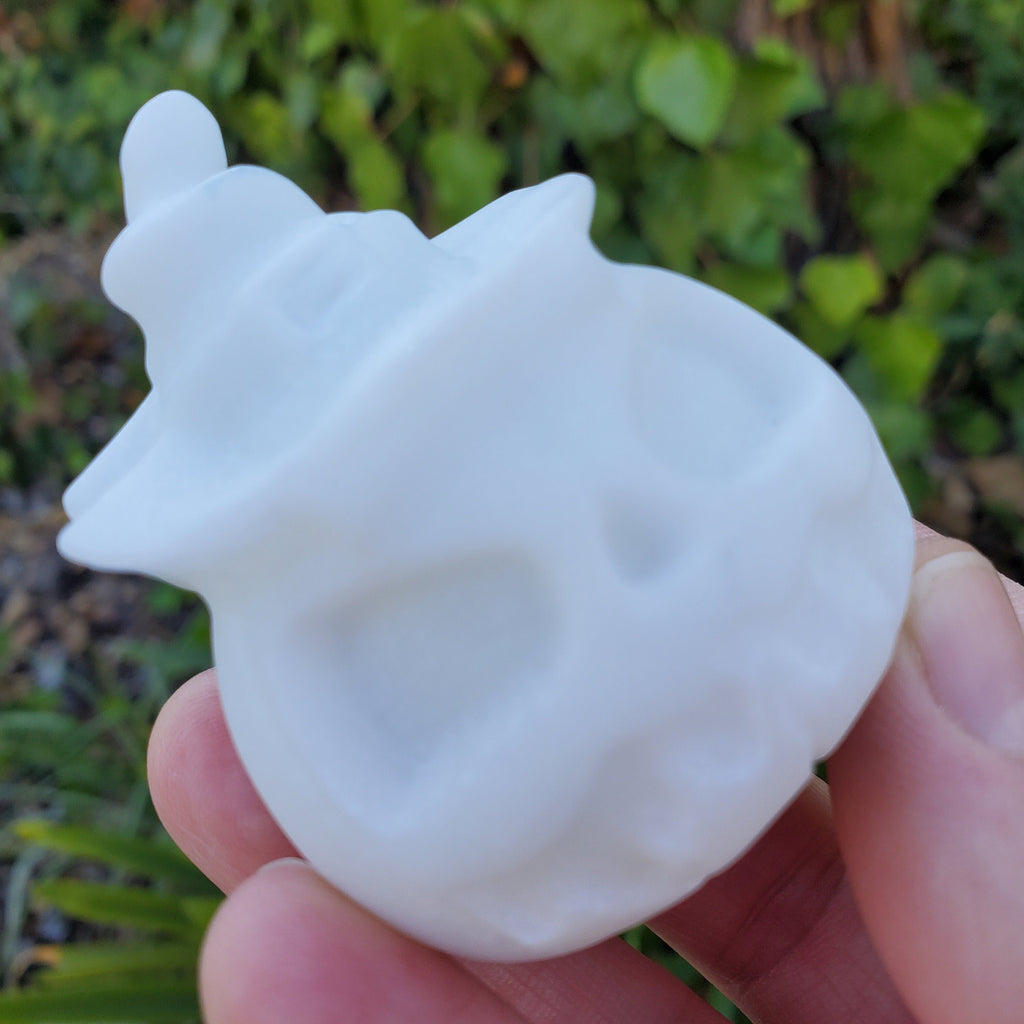 White Jade Pumpkin with Witch Hat - Peaceful, Calm, Love Energy - 2.25" White Jack O Lantern Carving Healing Gemstones Halloween