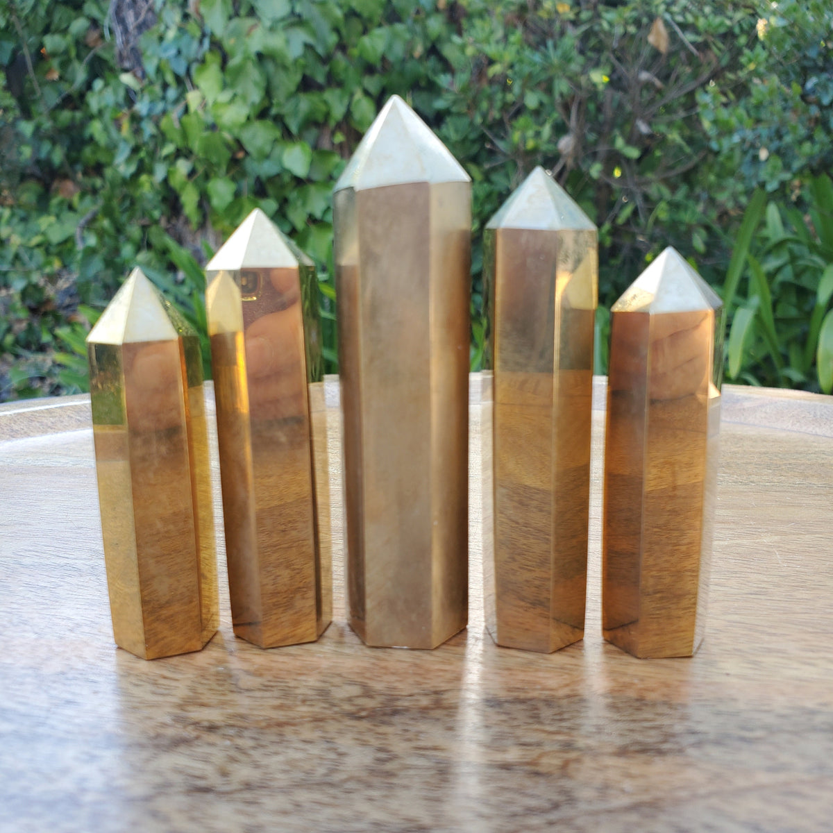 Gold Brass Tower (made of Copper & Zinc) - Purify, Blocks Negativity, Wealth, Emotional Healing - Stone Point Healing Obelisk 3.15" tall