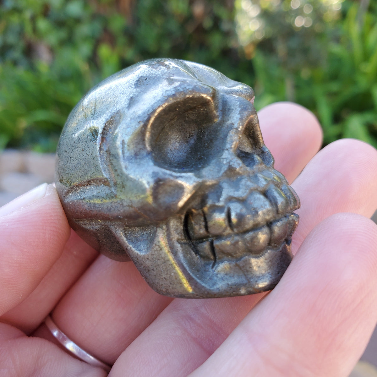 Small Pyrite Skull - Blocks Negativity, Boost Personal Power - 1.90" Carved Skull Crystal Healing Gemstones