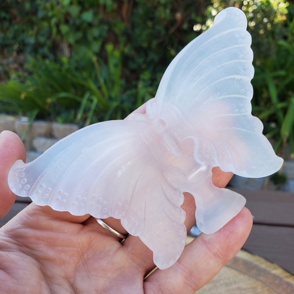Standing Selenite Butterfly - Tranquility, Blessings, Love & Light - 4.6" Satin Spar Butterfly Display Healing Stone Crystal