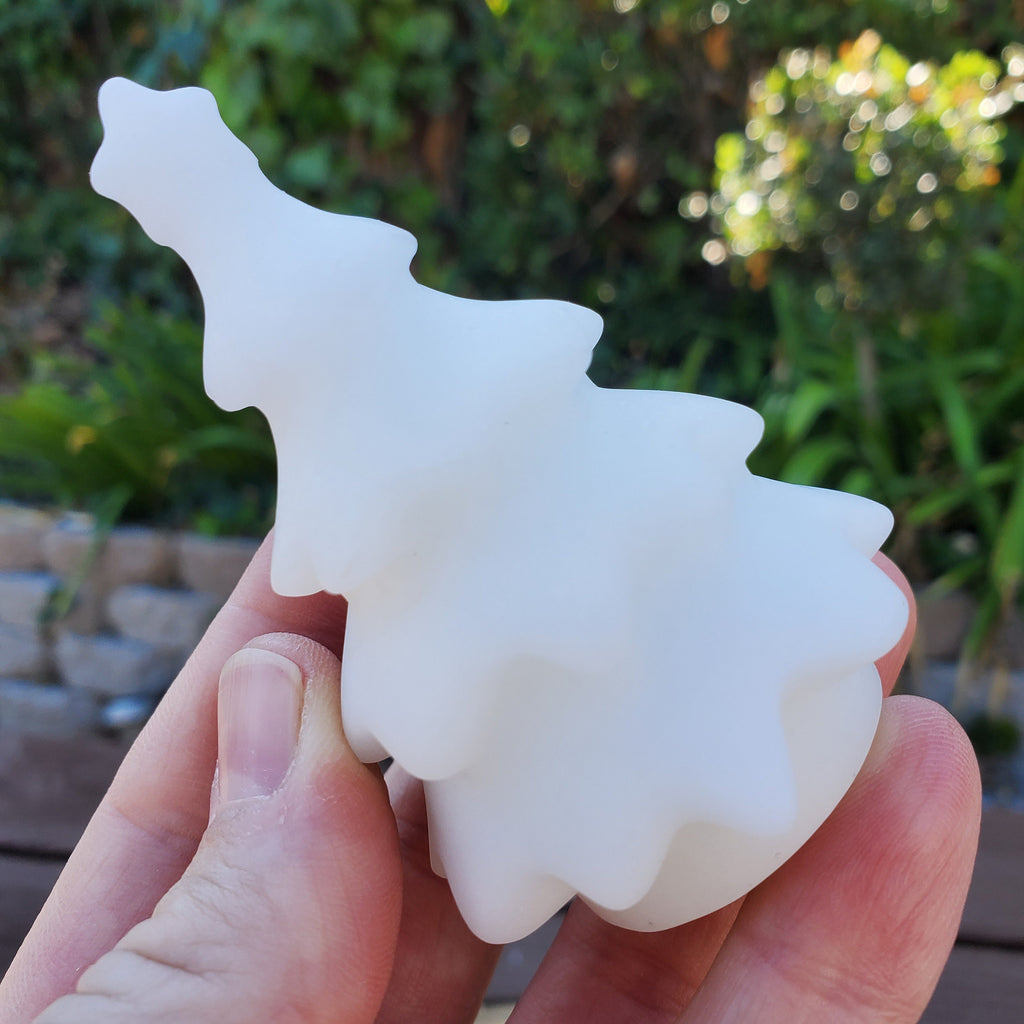 White Jade Tree - Peaceful, Calm, Love Energy - 3" White Christmas Tree Carving Healing Gemstones
