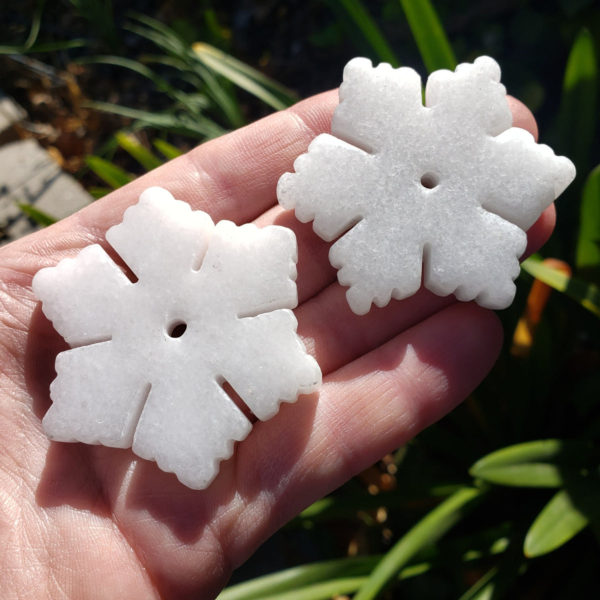 White Jade Snowflake - Peaceful, Calm, Love Energy - 2" White Snowflake Crystal Healing Holiday Gemstones