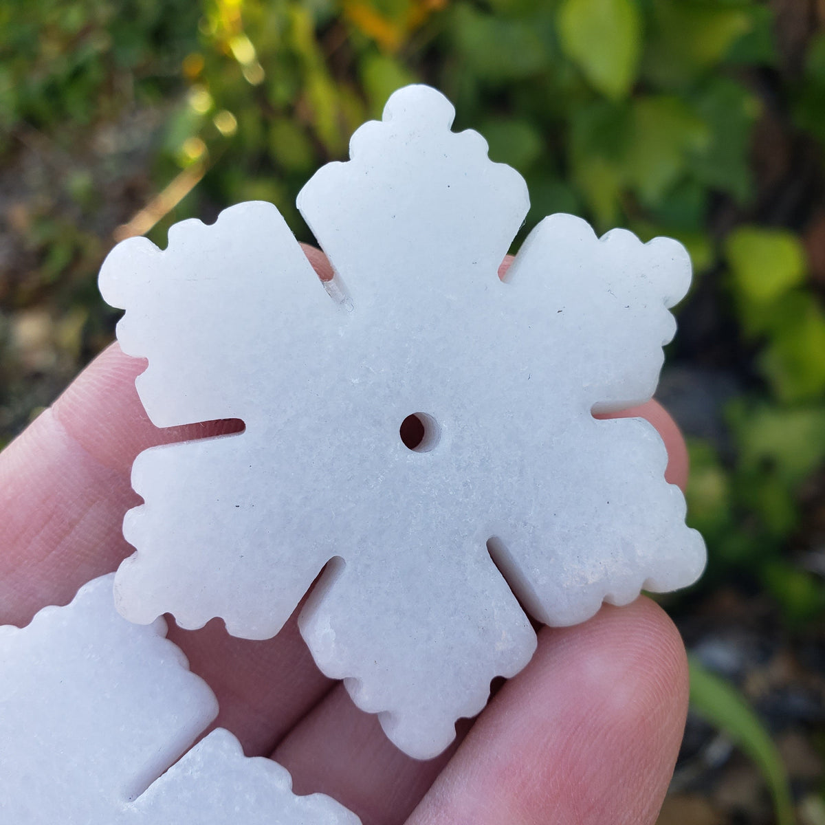 White Jade Snowflake - Peaceful, Calm, Love Energy - 2" White Snowflake Crystal Healing Holiday Gemstones