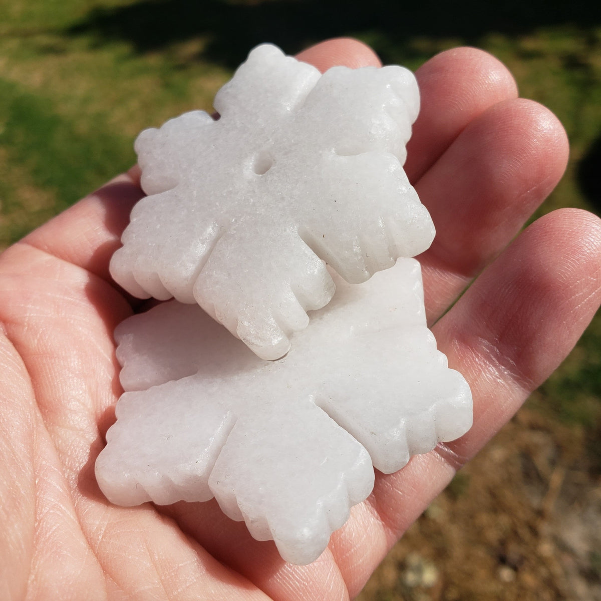 White Jade Snowflake - Peaceful, Calm, Love Energy - 2" White Snowflake Crystal Healing Holiday Gemstones
