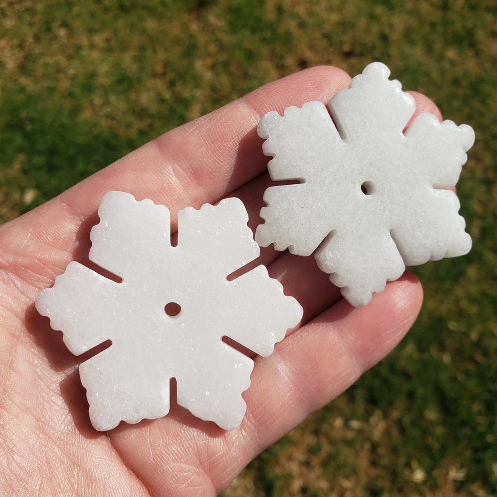 White Jade Snowflake - Peaceful, Calm, Love Energy - 2" White Snowflake Crystal Healing Holiday Gemstones