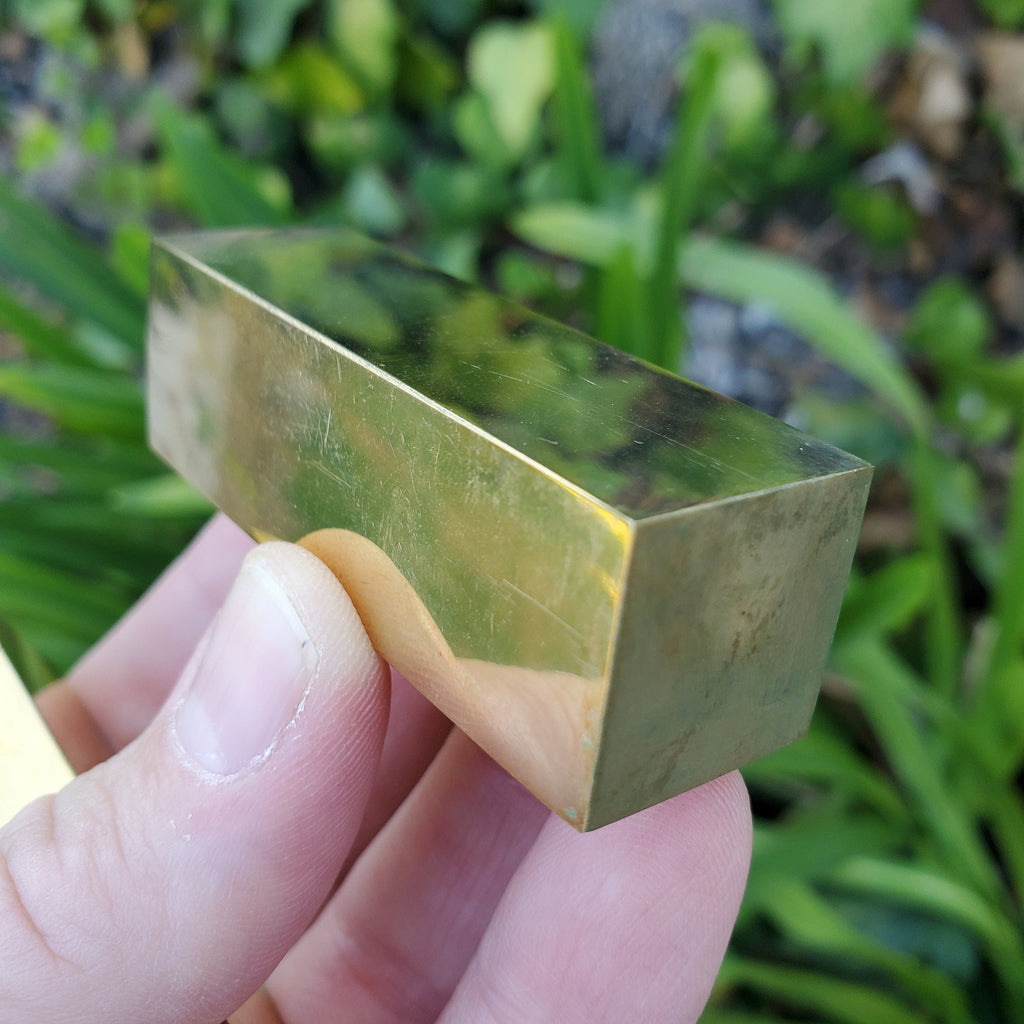 Golden Brass Bar (made of Copper & Zinc) - Purify, Blocks Negativity, Wealth, Emotional Healing - Heavy Gold Bar Gemstone 2.40" by 0.80"
