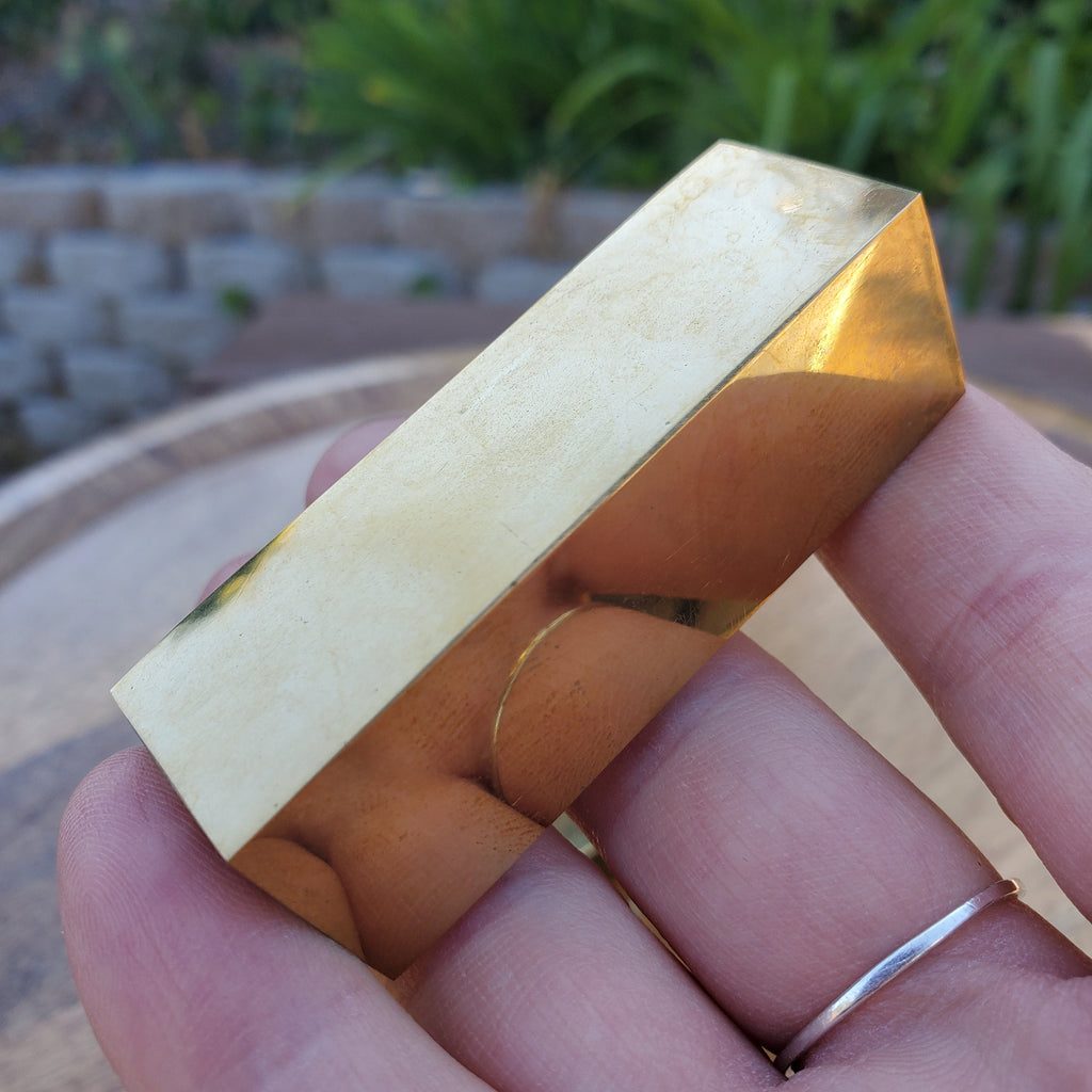 Golden Brass Bar (made of Copper & Zinc) - Purify, Blocks Negativity, Wealth, Emotional Healing - Heavy Gold Bar Gemstone 2.40" by 0.80"