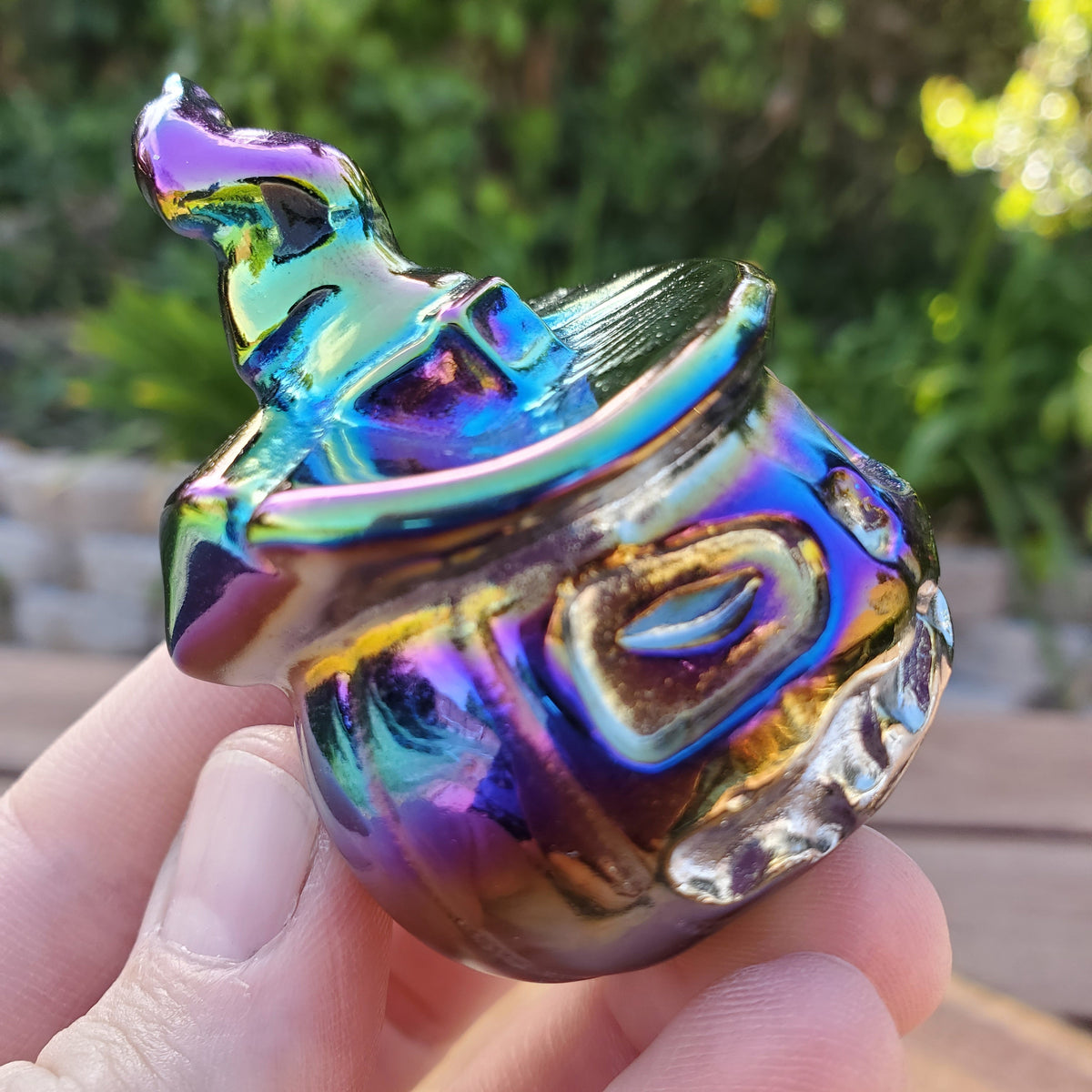 Aura Obsidian Pumpkin with Witch Hat - Self Reflection, Release Negative Energies - Aura Pumpkin Carving Healing Crystals Halloween
