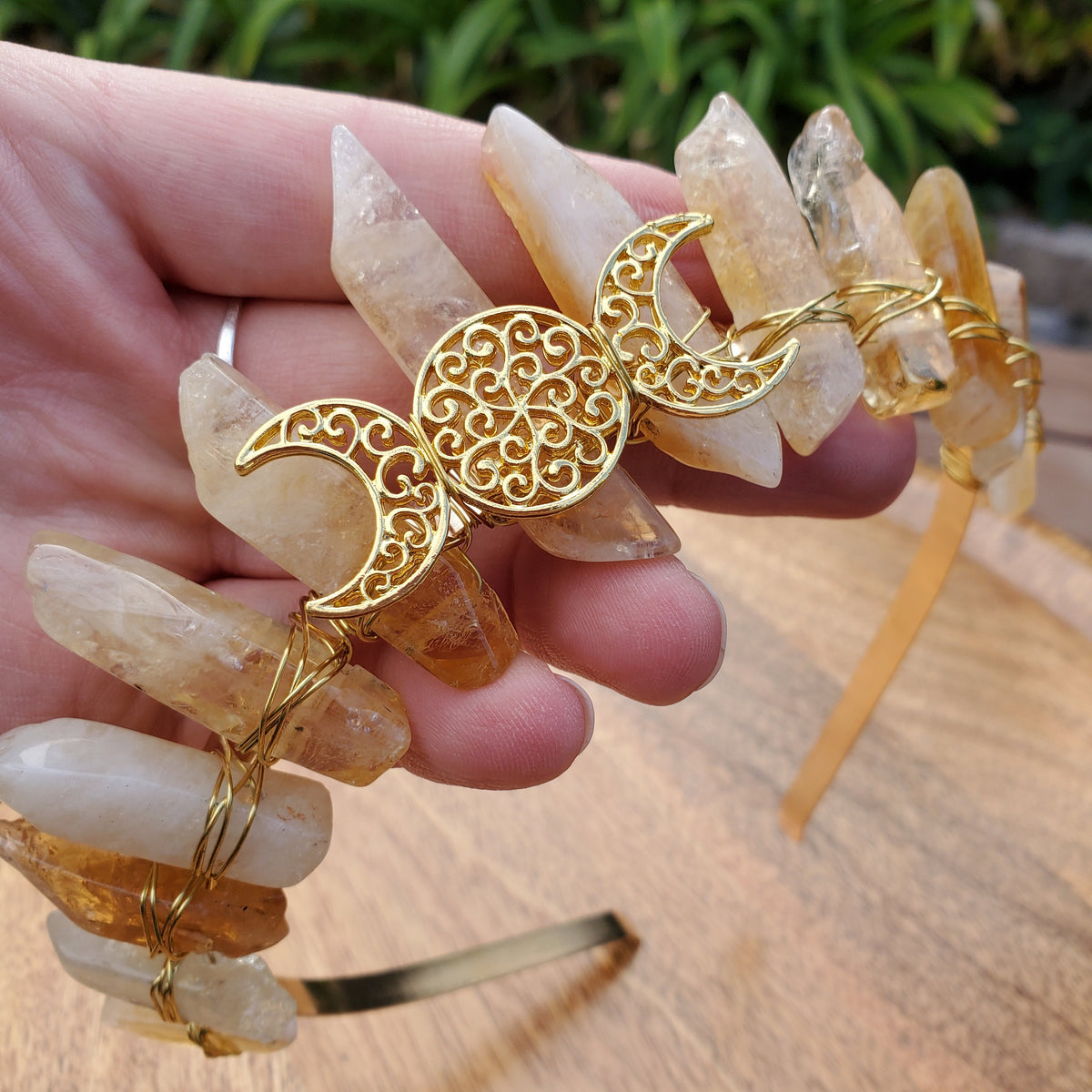 Citrine Crown with Gold Moon Phase - Abundance, Energizing, Creativity, New Beginnings - Citrine Goddess Crown Divine Healing Gemstone
