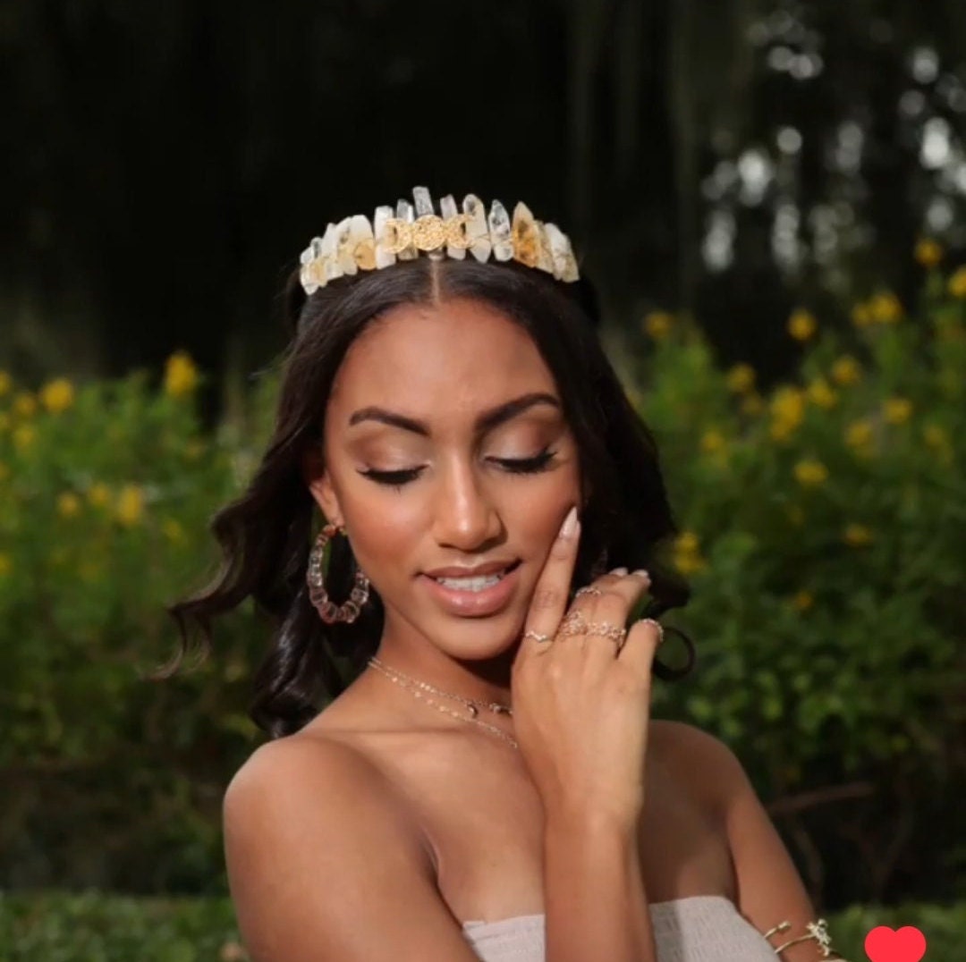 Citrine Crown with Gold Moon Phase - Abundance, Energizing, Creativity, New Beginnings - Citrine Goddess Crown Divine Healing Gemstone