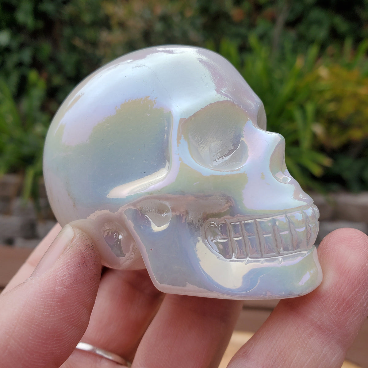 Aura White Jade Skull - Peaceful, Calm, Love Energy - 2.60" White Skull Carving Healing Gemstones