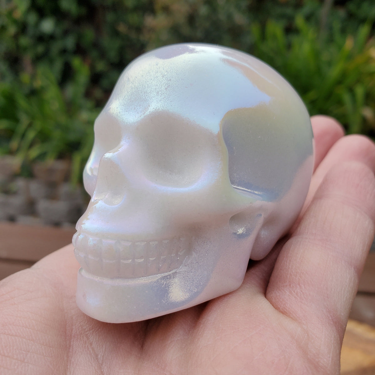 Aura White Jade Skull - Peaceful, Calm, Love Energy - 2.60" White Skull Carving Healing Gemstones
