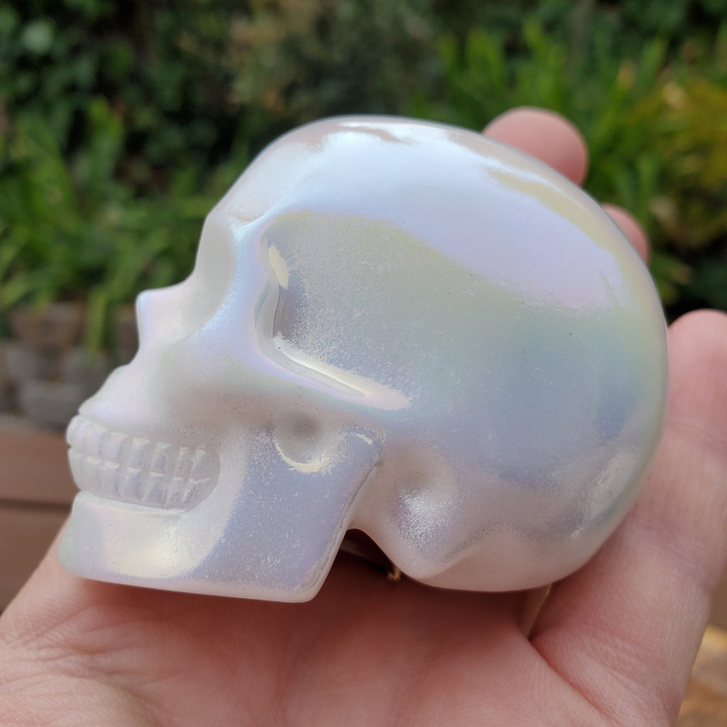 Aura White Jade Skull - Peaceful, Calm, Love Energy - 2.60" White Skull Carving Healing Gemstones