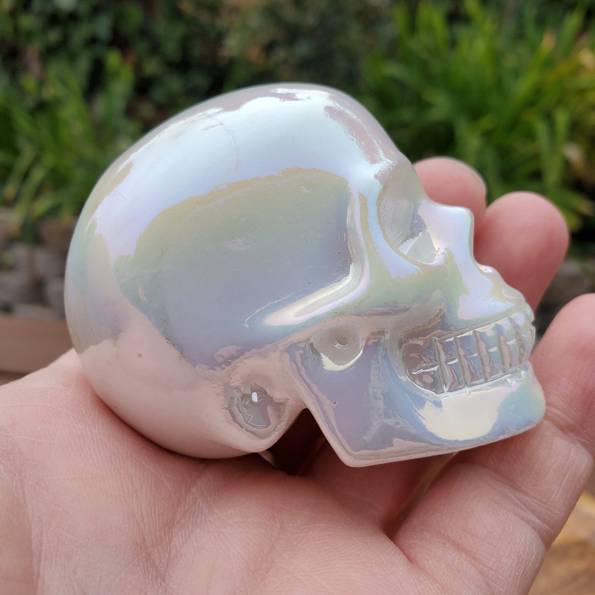 Aura White Jade Skull - Peaceful, Calm, Love Energy - 2.60" White Skull Carving Healing Gemstones