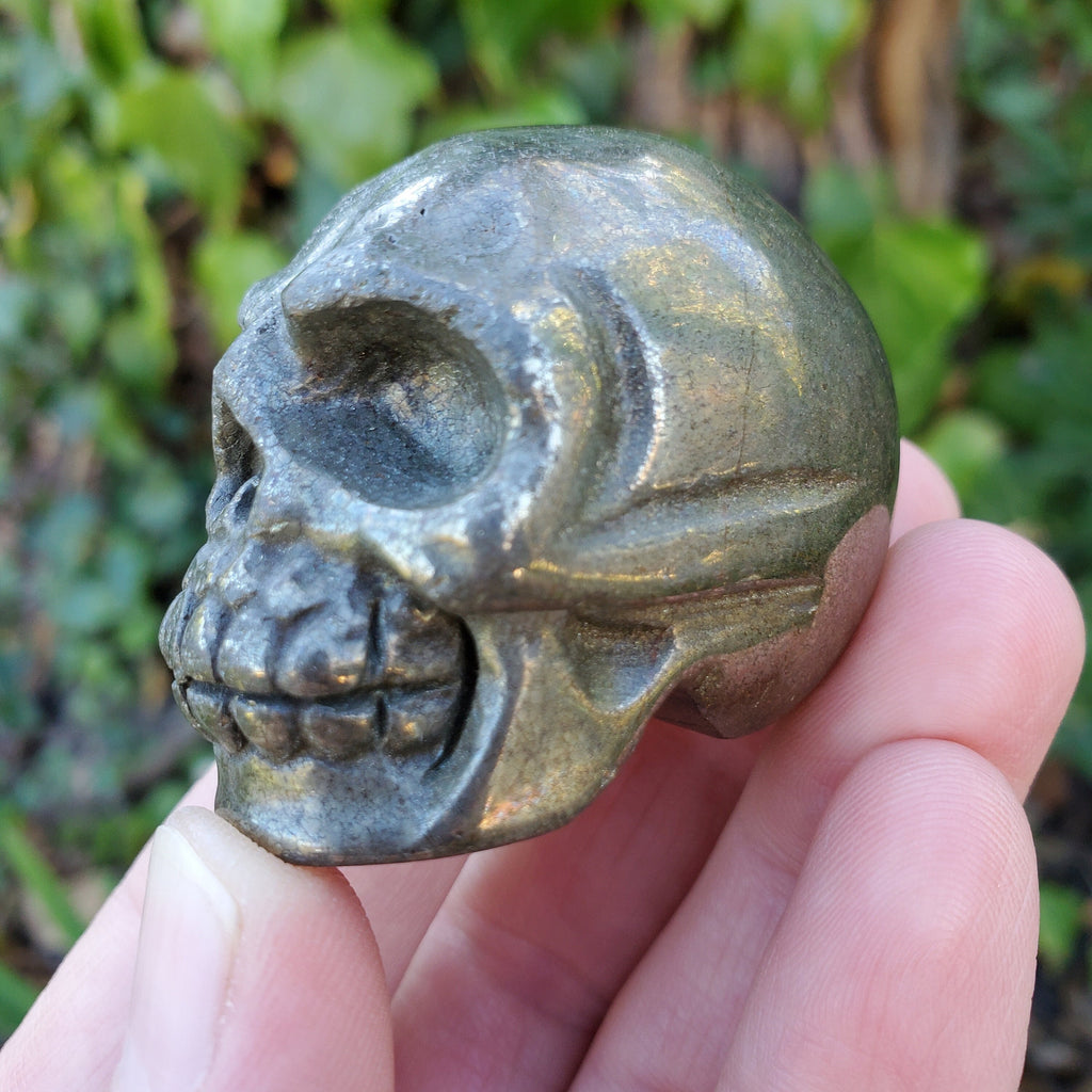 Small Pyrite Skull - Blocks Negativity, Boost Personal Power - 1.90" Carved Skull Crystal Healing Gemstones