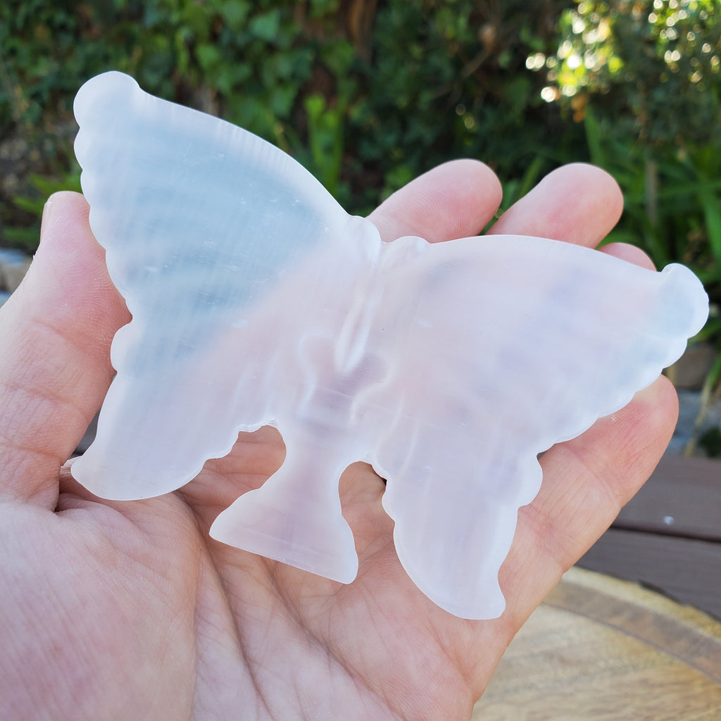 Standing Selenite Butterfly - Tranquility, Blessings, Love & Light - 4.6" Satin Spar Butterfly Display Healing Stone Crystal