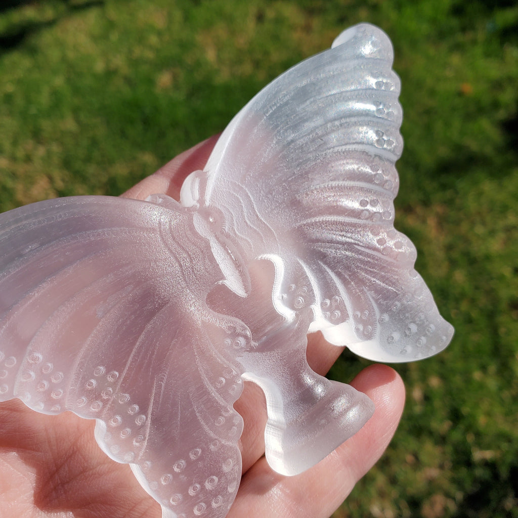 Standing Selenite Butterfly - Tranquility, Blessings, Love & Light - 4.6" Satin Spar Butterfly Display Healing Stone Crystal