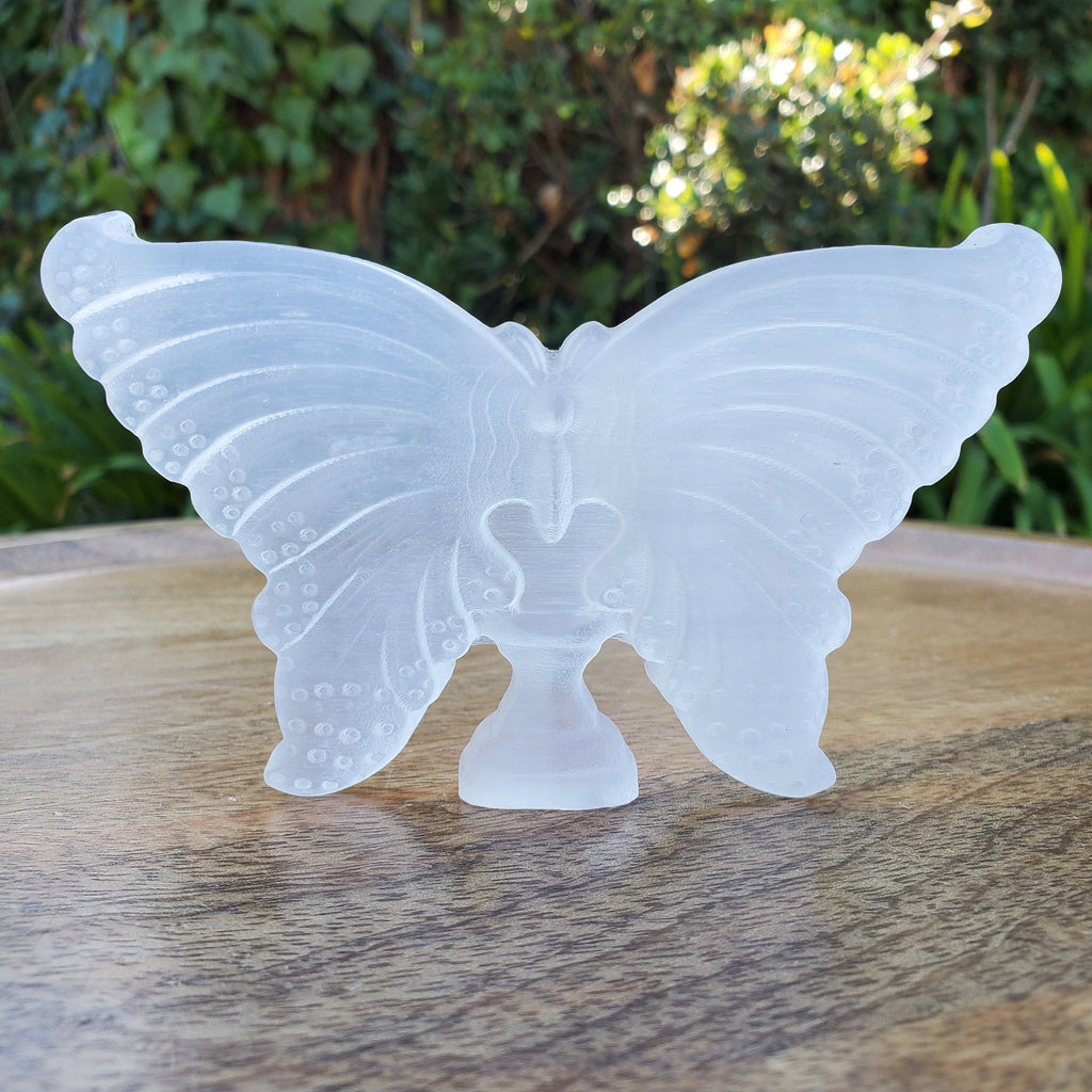 Standing Selenite Butterfly - Tranquility, Blessings, Love & Light - 4.6" Satin Spar Butterfly Display Healing Stone Crystal