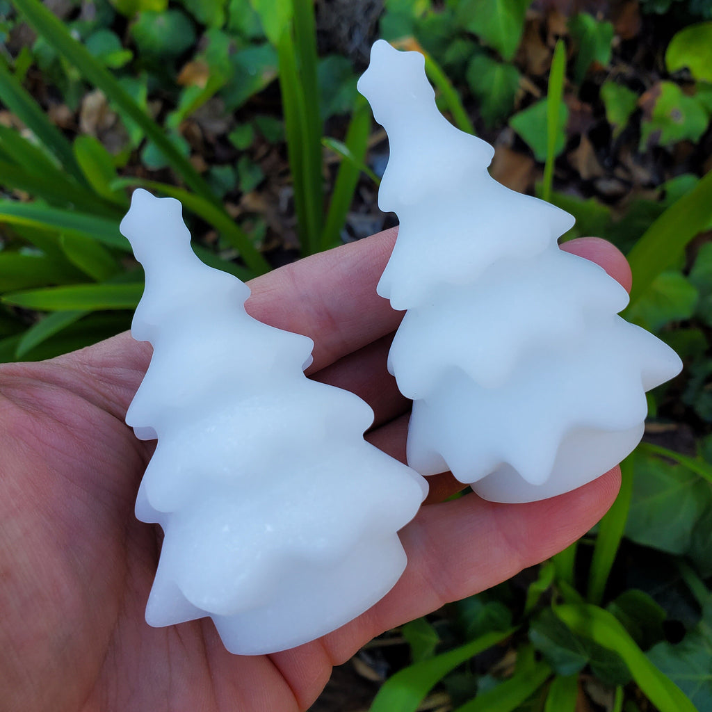 White Jade Tree - Peaceful, Calm, Love Energy - 3" White Christmas Tree Carving Healing Gemstones