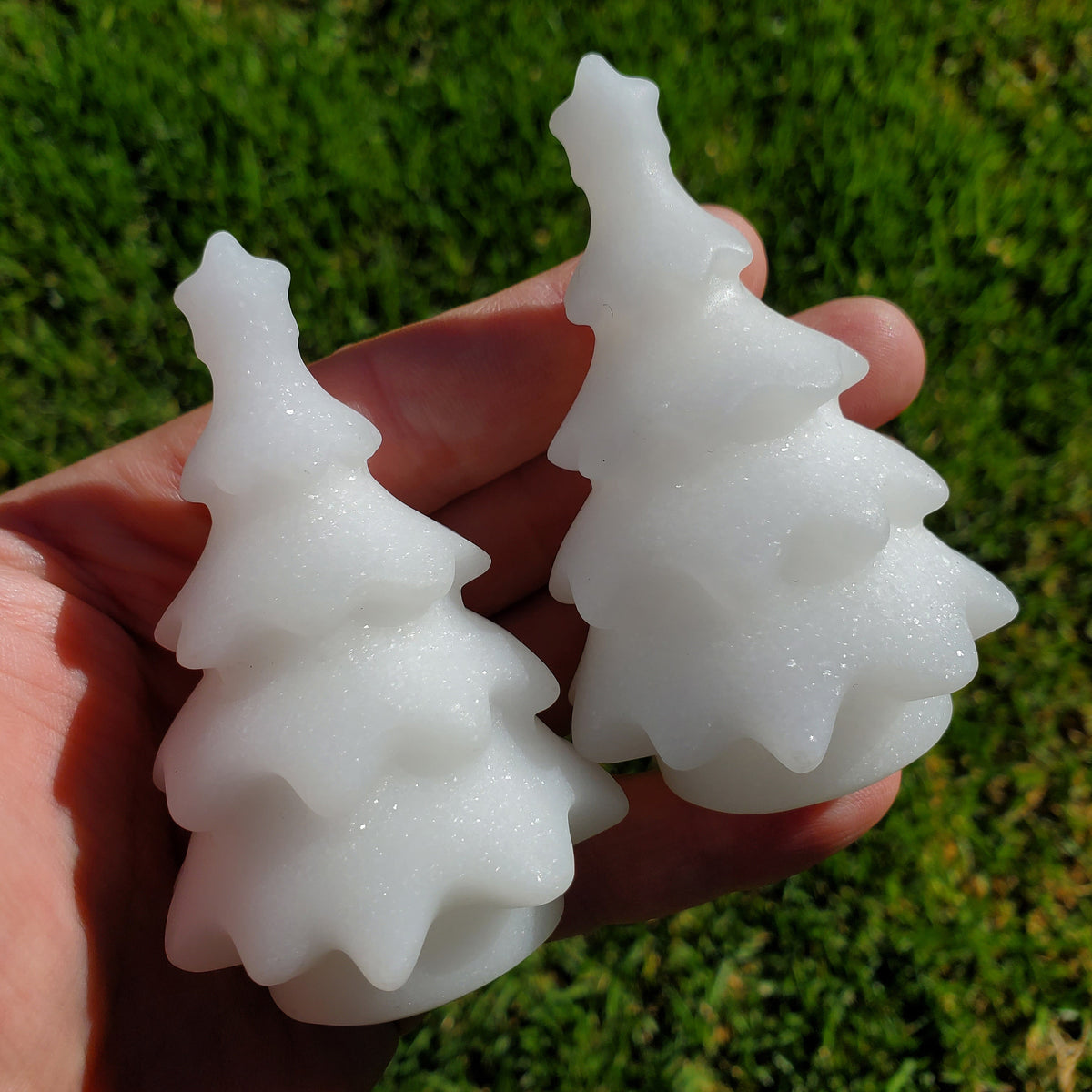 White Jade Tree - Peaceful, Calm, Love Energy - 3" White Christmas Tree Carving Healing Gemstones