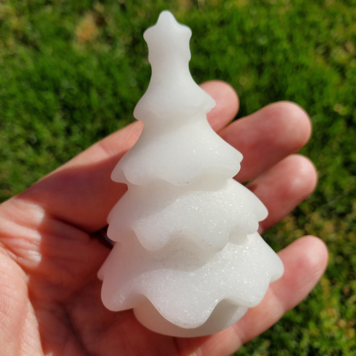White Jade Tree - Peaceful, Calm, Love Energy - 3" White Christmas Tree Carving Healing Gemstones