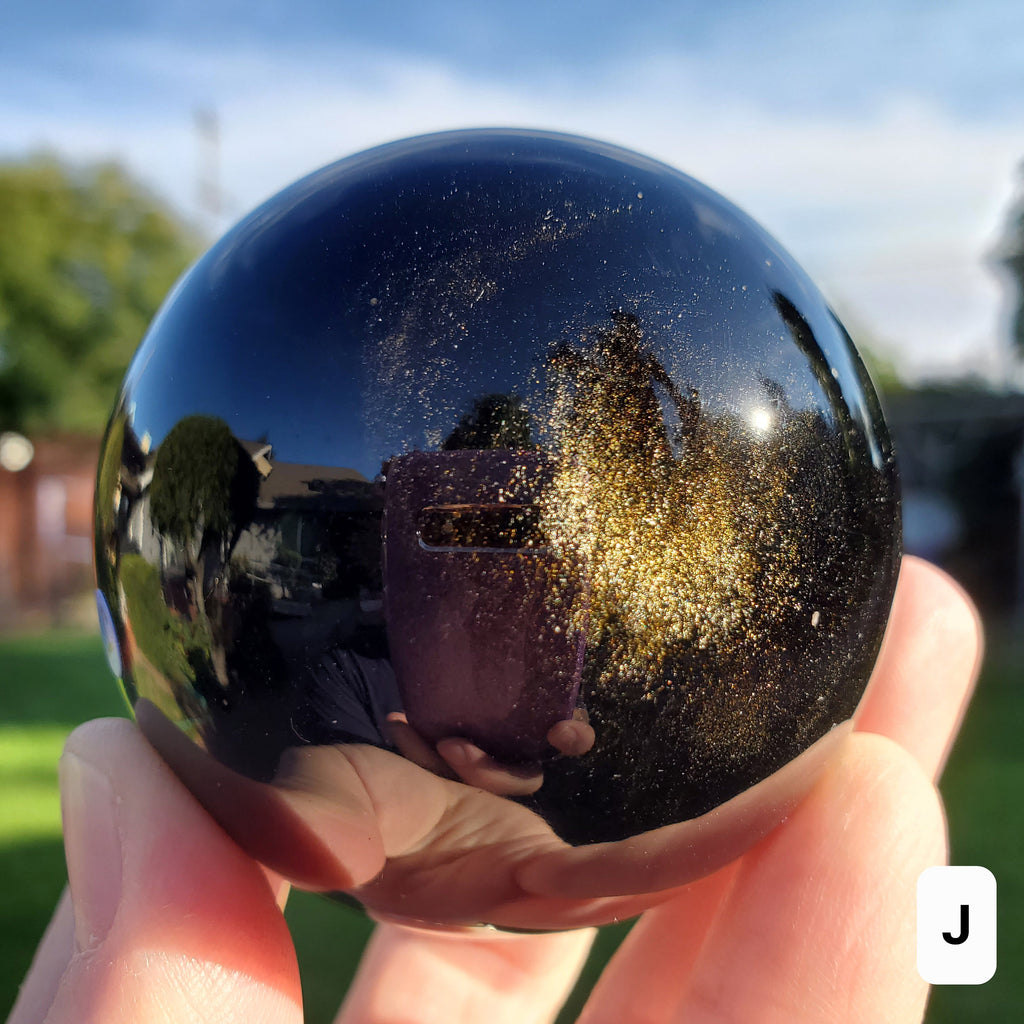 Gold Sheen Obsidian Sphere - Self Reflection, Release Negative Energies - Obsidian Black Crystal Ball Healing Gemstones