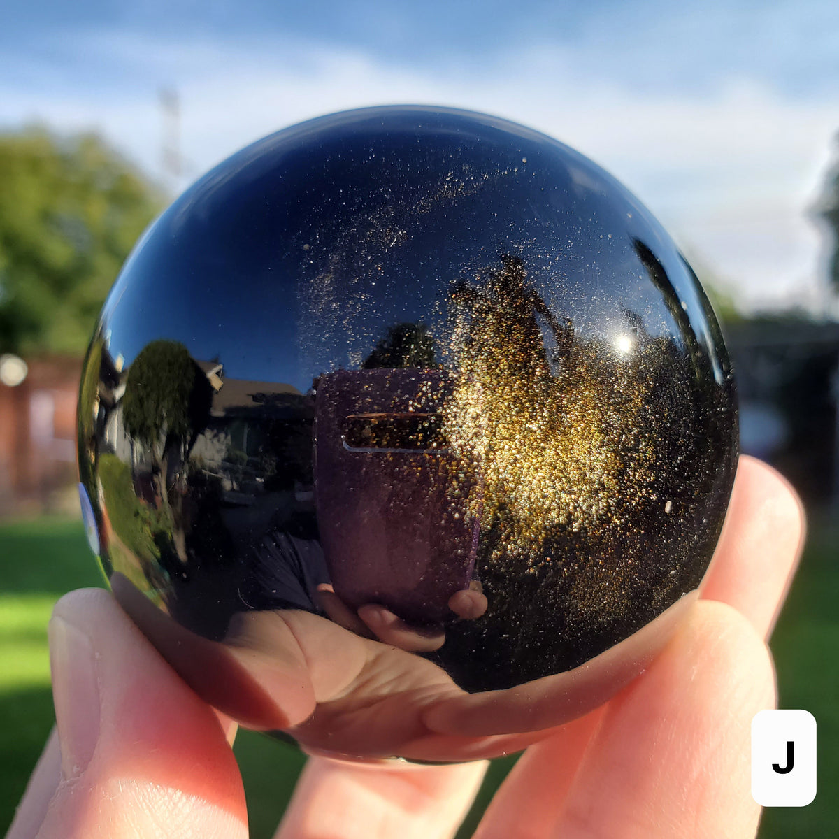 Gold Sheen Obsidian Sphere - Self Reflection, Release Negative Energies - Obsidian Black Crystal Ball Healing Gemstones