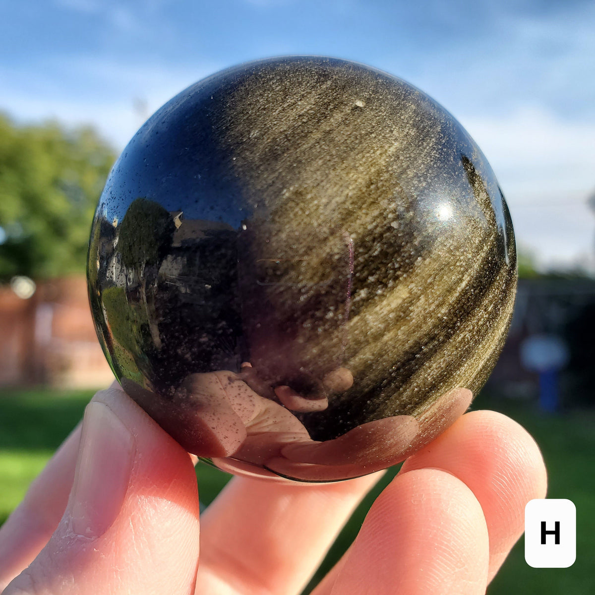 Gold Sheen Obsidian Sphere - Self Reflection, Release Negative Energies - Obsidian Black Crystal Ball Healing Gemstones