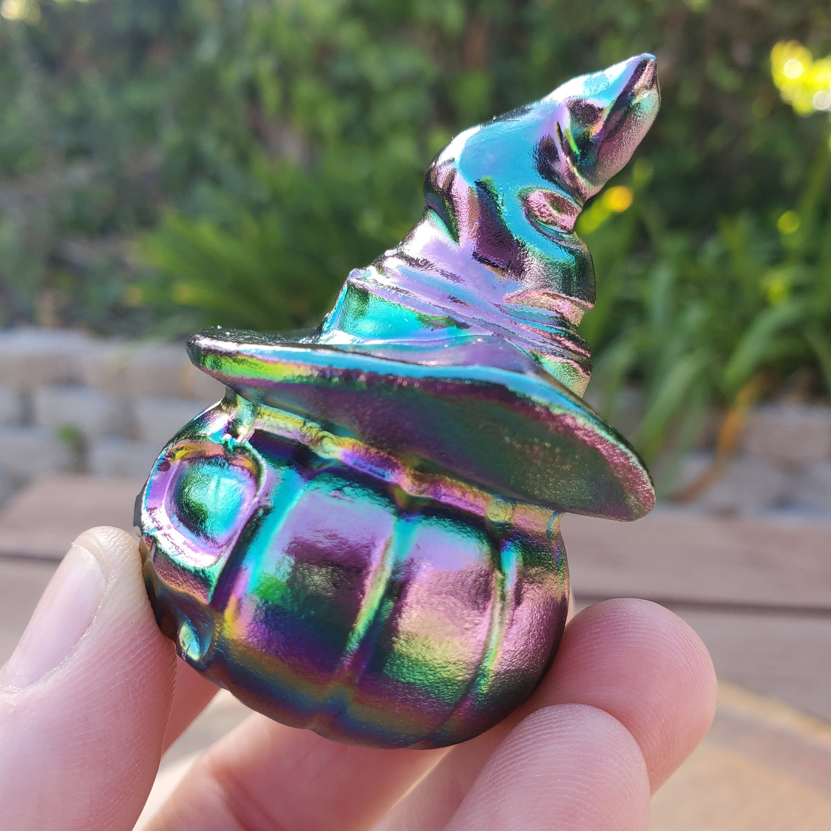 Aura Obsidian Pumpkin with Witch Hat - Self Reflection, Release Negative Energies - Aura Pumpkin Carving Healing Crystals Halloween