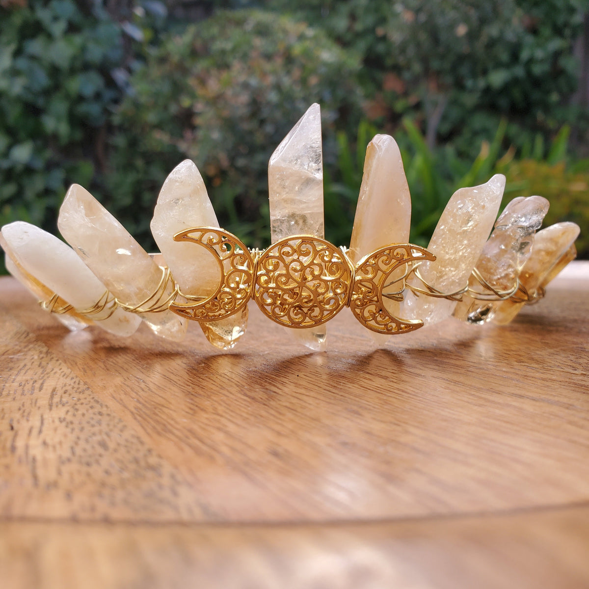 Citrine Crown with Gold Moon Phase - Abundance, Energizing, Creativity, New Beginnings - Citrine Goddess Crown Divine Healing Gemstone