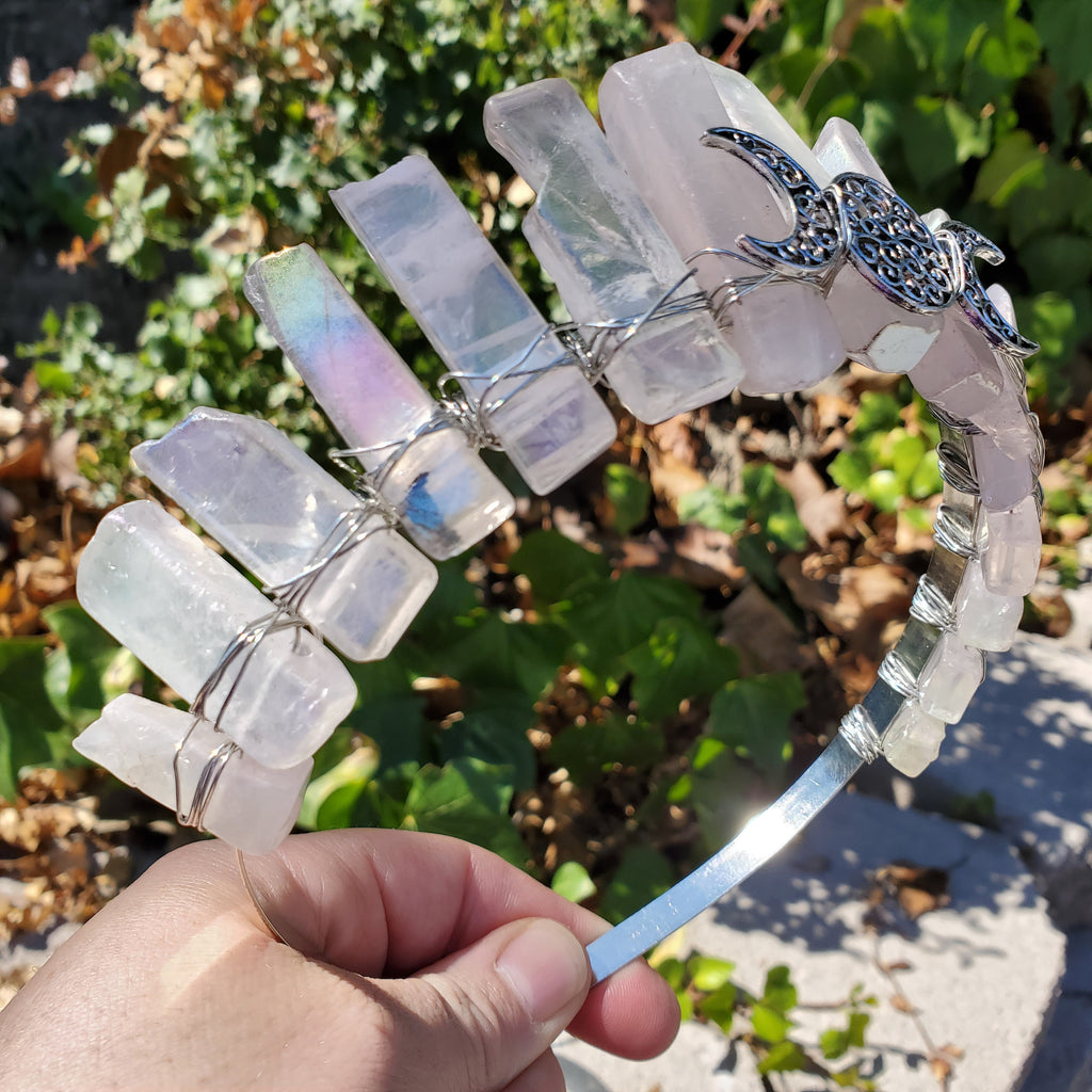 Aura Rose Quartz Crown - Unconditional Love, Compassion, Forgiveness - Pink Crystal Crown Healing Crystals Gemstones Goddess