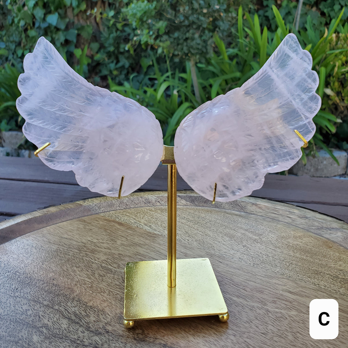Light Rose Quartz Angel Wings with Stand: Gold or Silver - Unconditional Love, Compassion, Understanding - Pink Crystal Wings Set