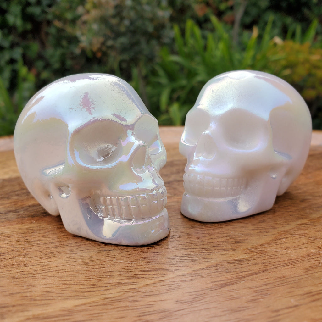 Aura White Jade Skull - Peaceful, Calm, Love Energy - 2.60" White Skull Carving Healing Gemstones