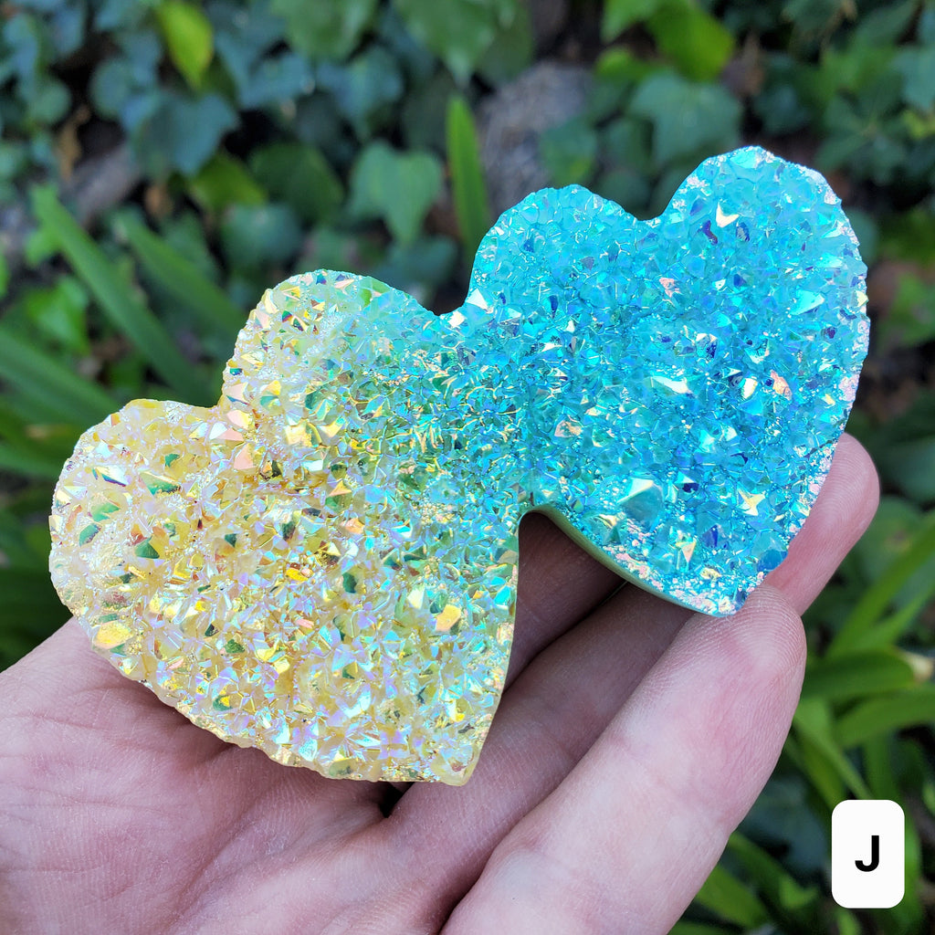 Aura Quartz Cluster Double Heart - Counteracts Negative, Energizes Positive Energy - Rainbow Cluster Heart Healing Stone Crystals Gemstones