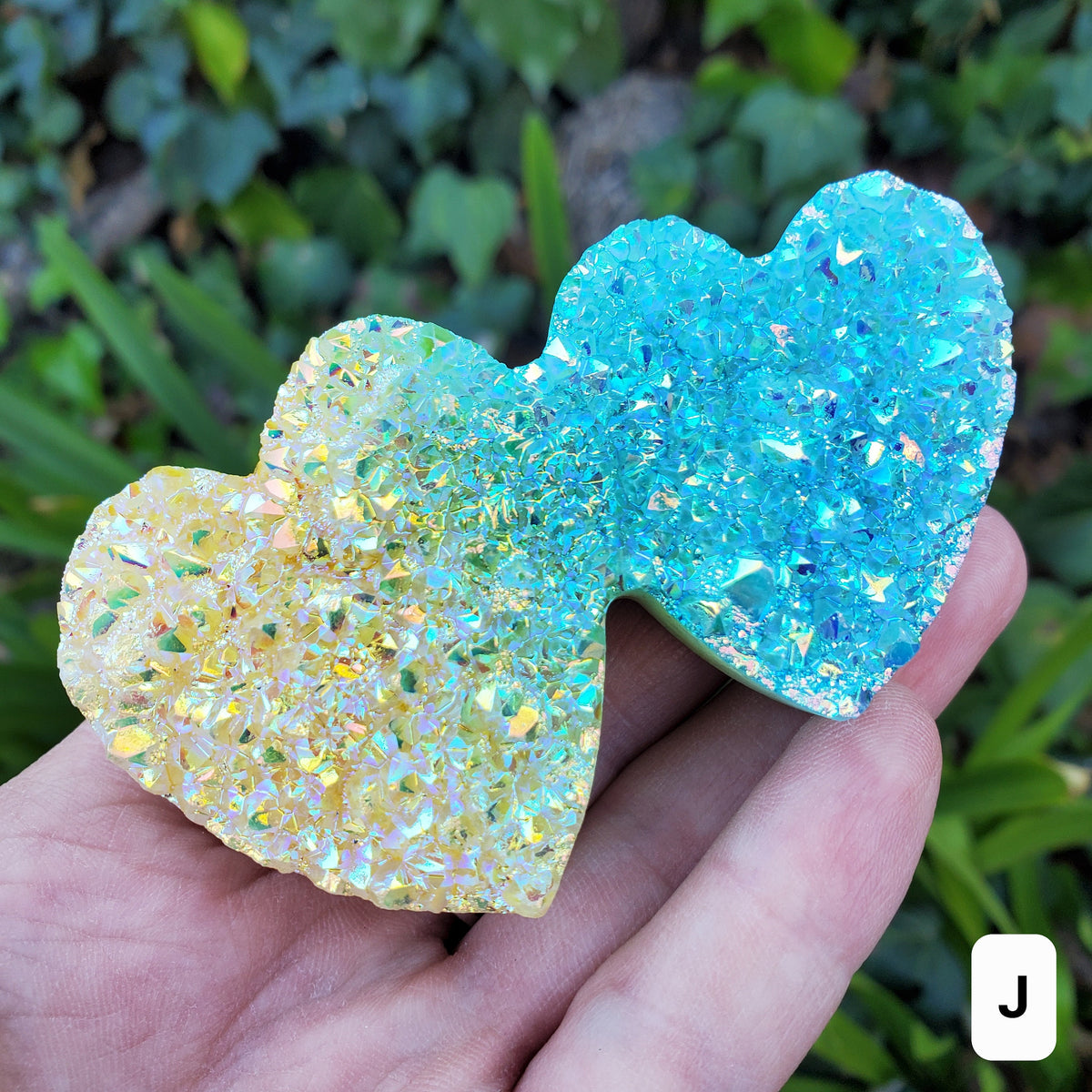 Aura Quartz Cluster Double Heart - Counteracts Negative, Energizes Positive Energy - Rainbow Cluster Heart Healing Stone Crystals Gemstones