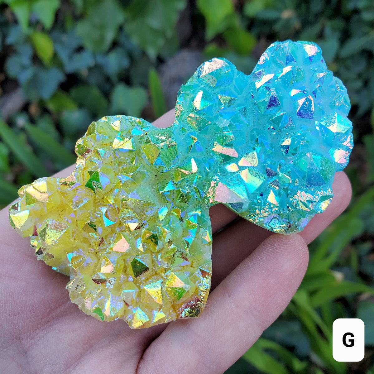 Aura Quartz Cluster Double Heart - Counteracts Negative, Energizes Positive Energy - Rainbow Cluster Heart Healing Stone Crystals Gemstones