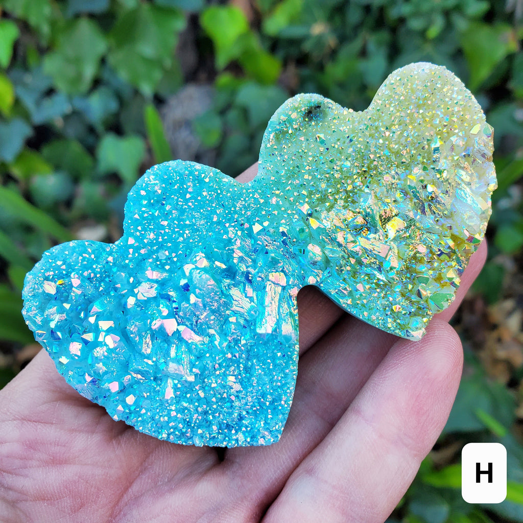 Aura Quartz Cluster Double Heart - Counteracts Negative, Energizes Positive Energy - Rainbow Cluster Heart Healing Stone Crystals Gemstones