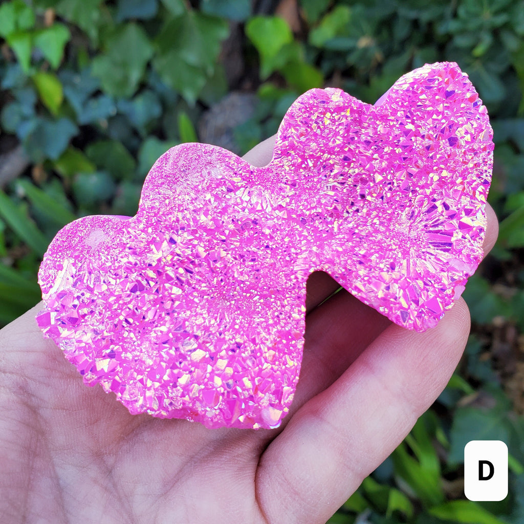Aura Quartz Cluster Double Heart - Counteracts Negative, Energizes Positive Energy - Rainbow Cluster Heart Healing Stone Crystals Gemstones
