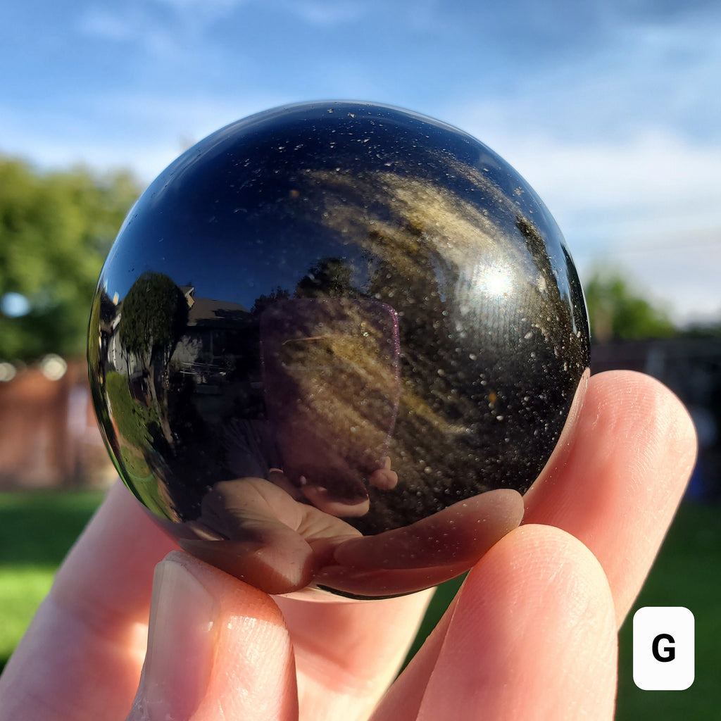 Gold Sheen Obsidian Sphere - Self Reflection, Release Negative Energies - Obsidian Black Crystal Ball Healing Gemstones