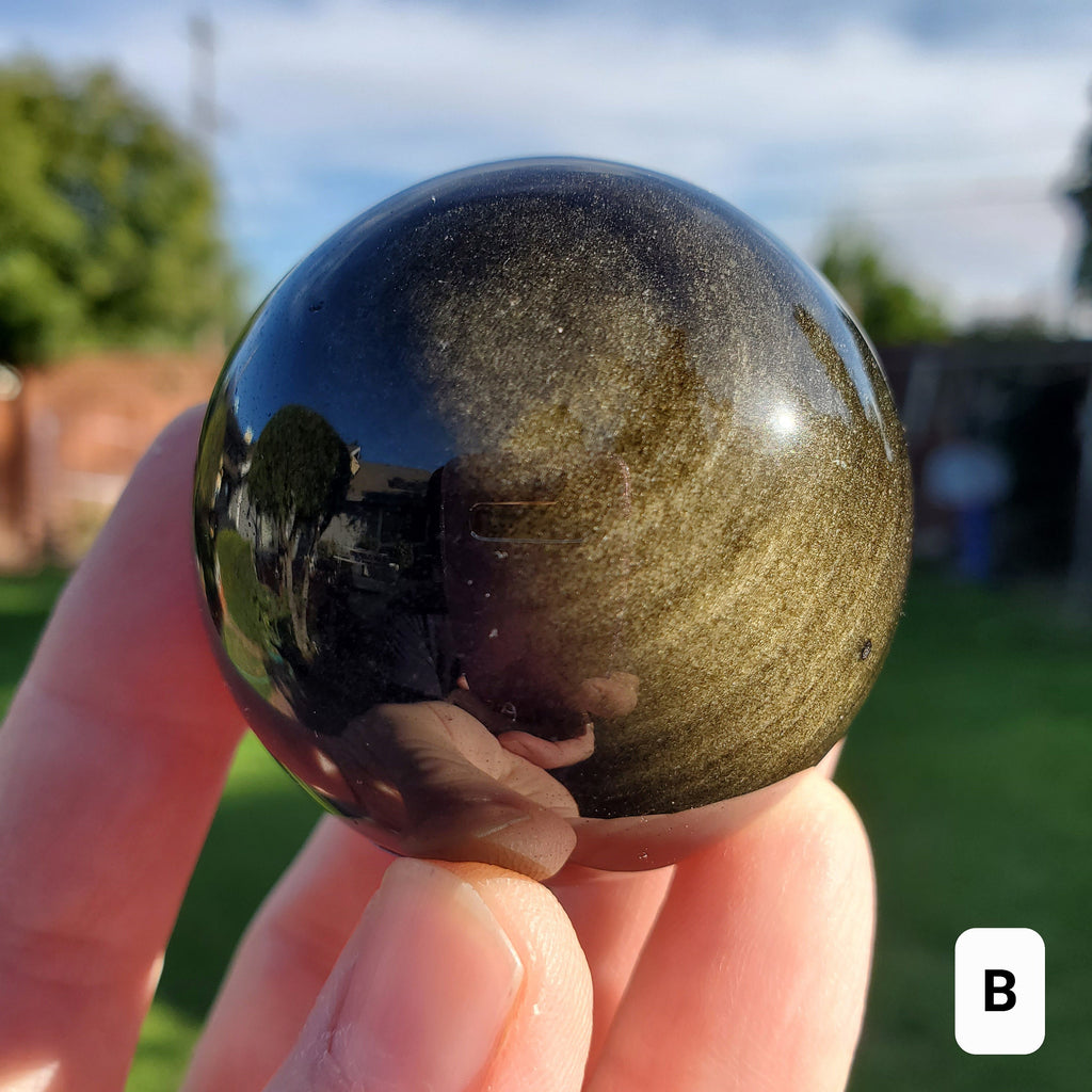 Gold Sheen Obsidian Sphere - Self Reflection, Release Negative Energies - Obsidian Black Crystal Ball Healing Gemstones