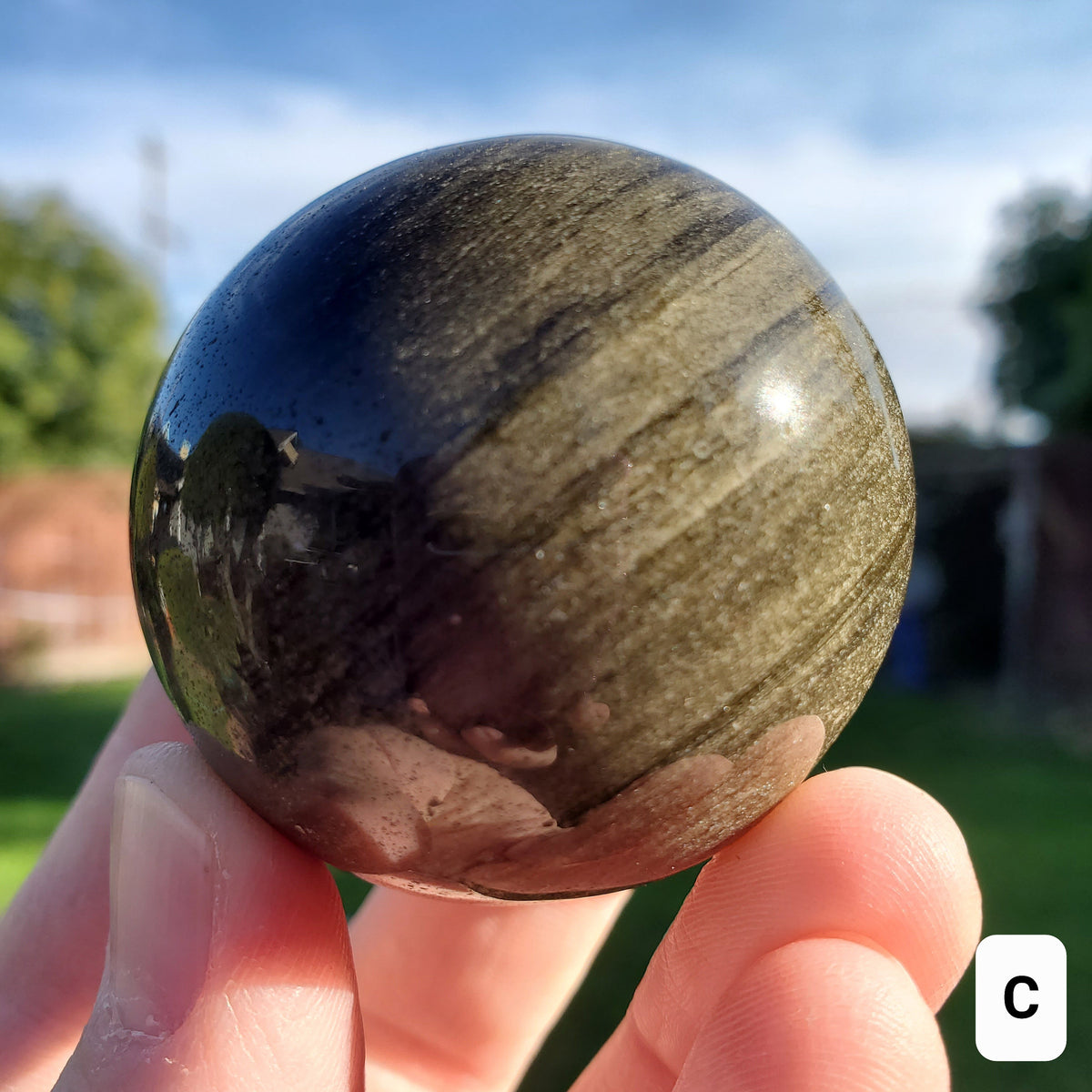 Gold Sheen Obsidian Sphere - Self Reflection, Release Negative Energies - Obsidian Black Crystal Ball Healing Gemstones
