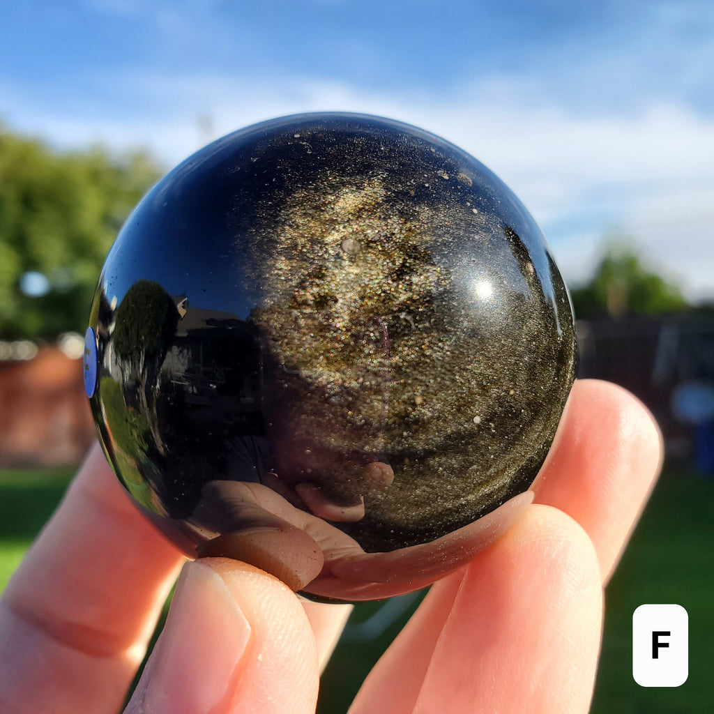 Gold Sheen Obsidian Sphere - Self Reflection, Release Negative Energies - Obsidian Black Crystal Ball Healing Gemstones