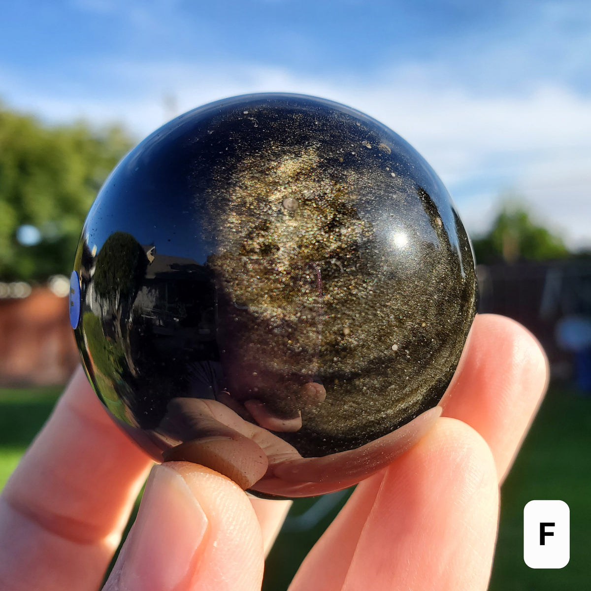 Gold Sheen Obsidian Sphere - Self Reflection, Release Negative Energies - Obsidian Black Crystal Ball Healing Gemstones