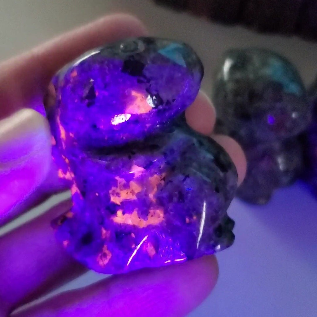 Yooperlite Dinosaur | Glowing Crystal Stone with UV Light - Personal Growth, Positive Environment - Crystal Dinosaur Carving