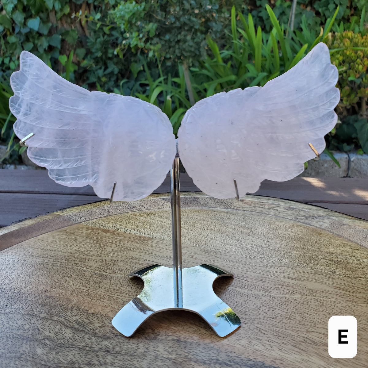 Light Rose Quartz Angel Wings with Stand: Gold or Silver - Unconditional Love, Compassion, Understanding - Pink Crystal Wings Set