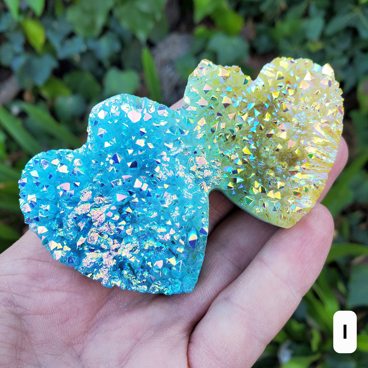 Aura Quartz Cluster Double Heart - Counteracts Negative, Energizes Positive Energy - Rainbow Cluster Heart Healing Stone Crystals Gemstones